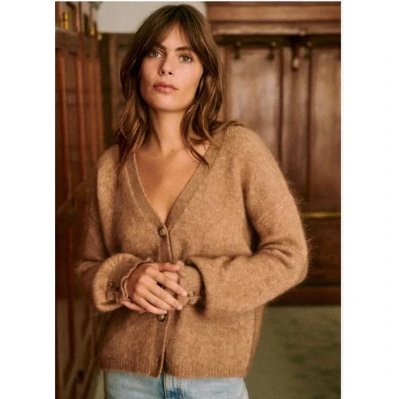 Sézane Paris Mia Button-Front Cardigan Sweater Mohair Wool Large fits XL - Picture 2 of 8